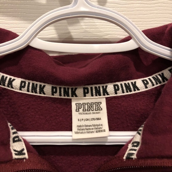 PINK- Burgundy Quarter Zip Hoodie - Picture 2 of 3